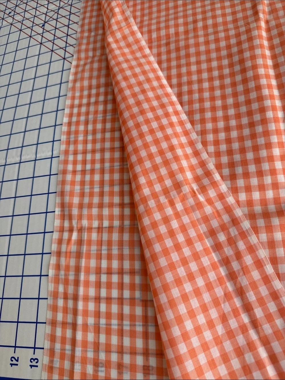 Vintage Orange White Gingham Fabric Woven 1/4” Check 2 Yards x 44